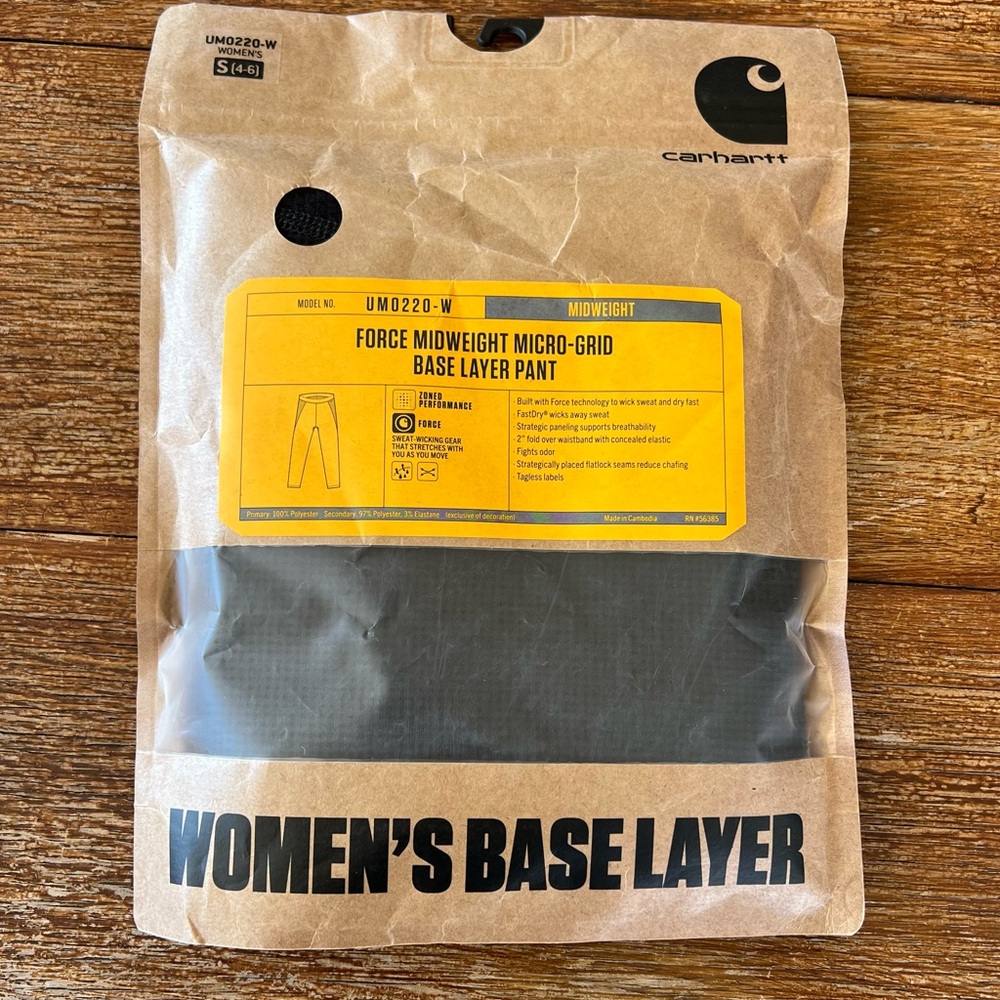 Carhartt Women’s Base Layer Force Midweight Micro-Grid Black Pant S 4-6 NWT